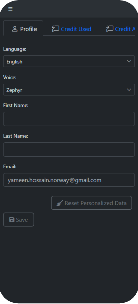 Screenshots of the website